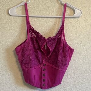 Free people Pink Lace Button-Up Crop Top NWT M